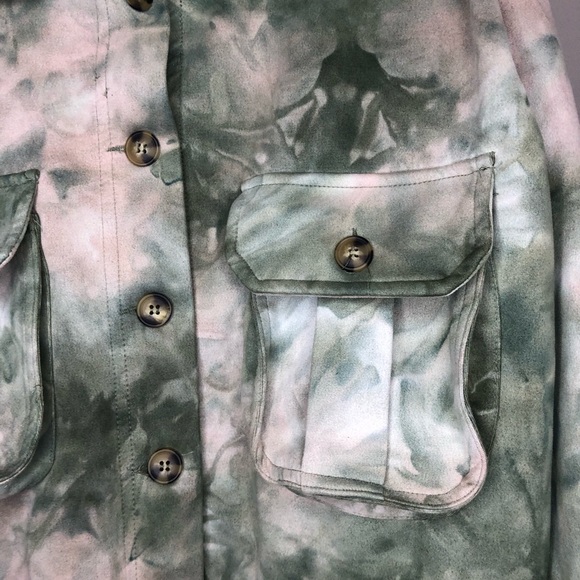 Black Label By C’EST TOI Green Tie Dye Raw Hem Swede Cropped Jacket Size Large - Picture 7 of 7